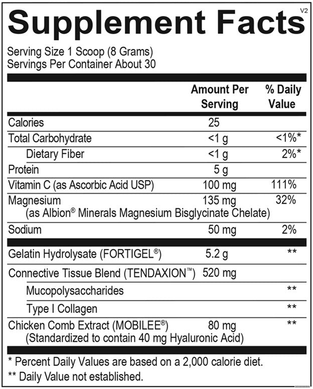 Supplement facts label with detailed nutritional information on a white background