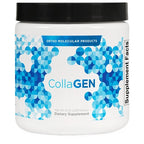 Container of Ortho Molecular Products CollaGEN supplement with blue and white design.
