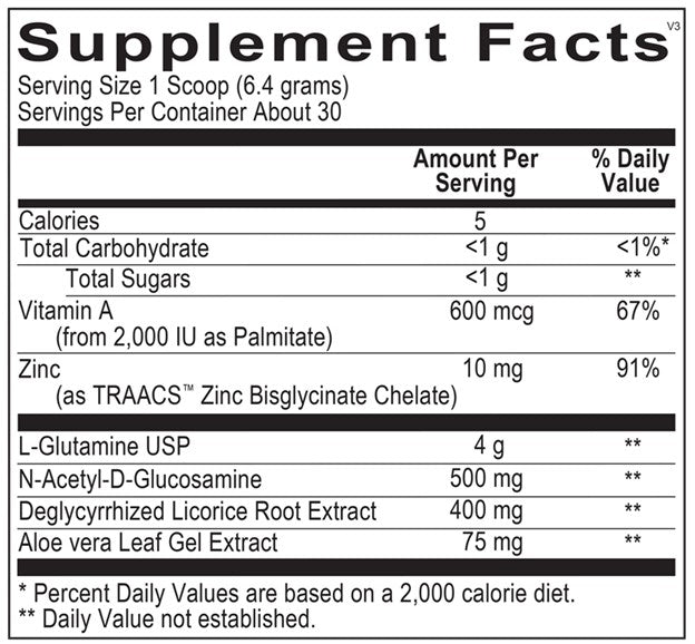 Supplement facts label with detailed nutritional information
